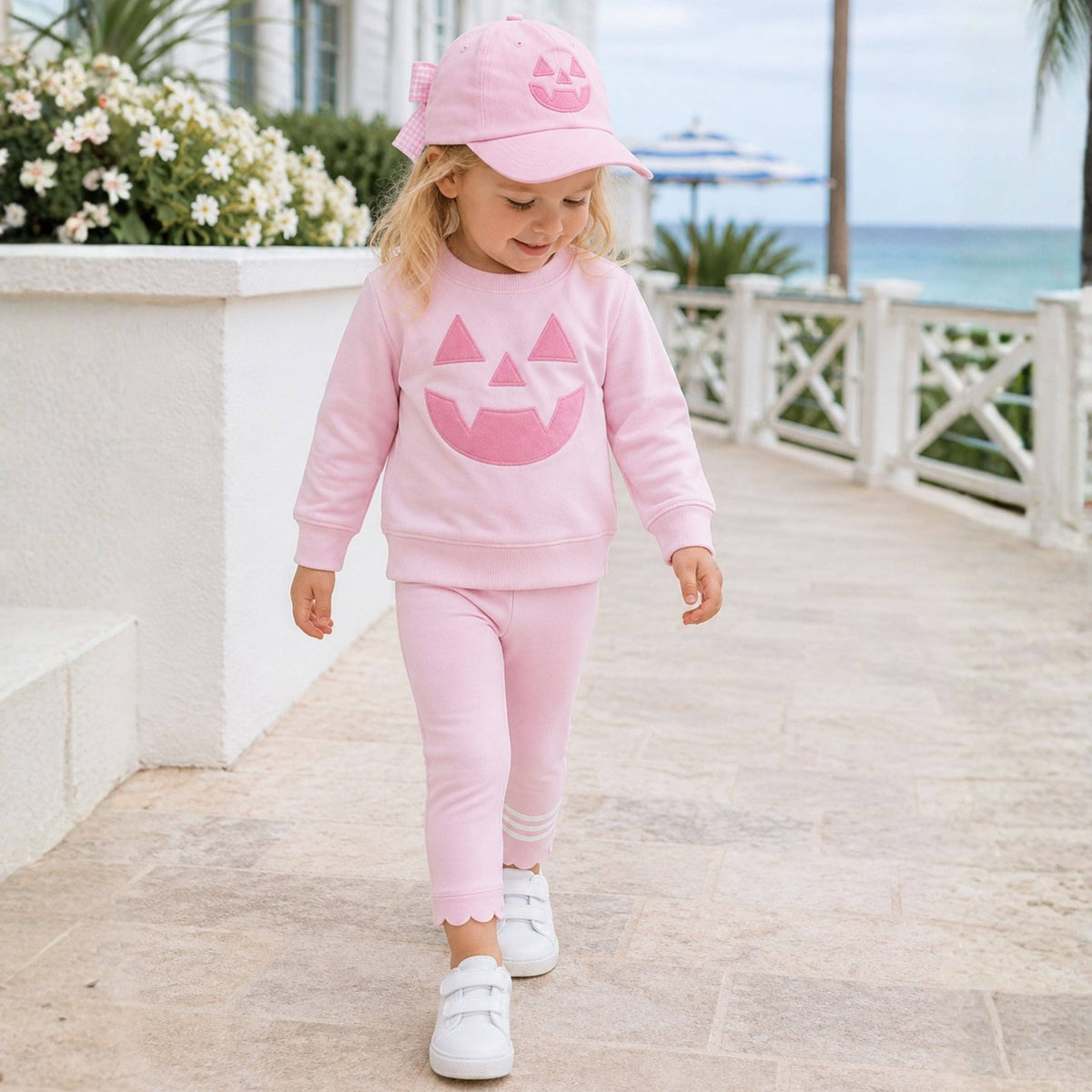 Bits and Bows Pink Jack-O-Lantern Bow Baseball Hat