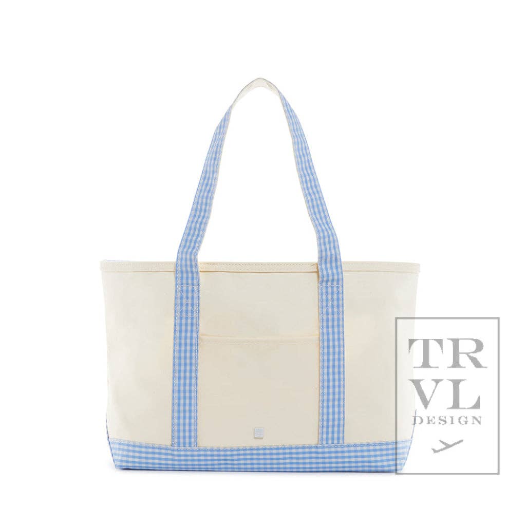 TRVL Design Medium Tote - Coated Canvas Gingham Sky Trim