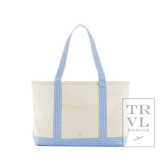 TRVL Design Medium Tote - Coated Canvas Gingham Sky Trim