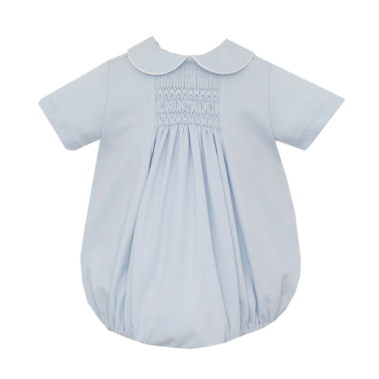 Petit Bebe Oliver Solid Light Blue Knit Boys Short Romper