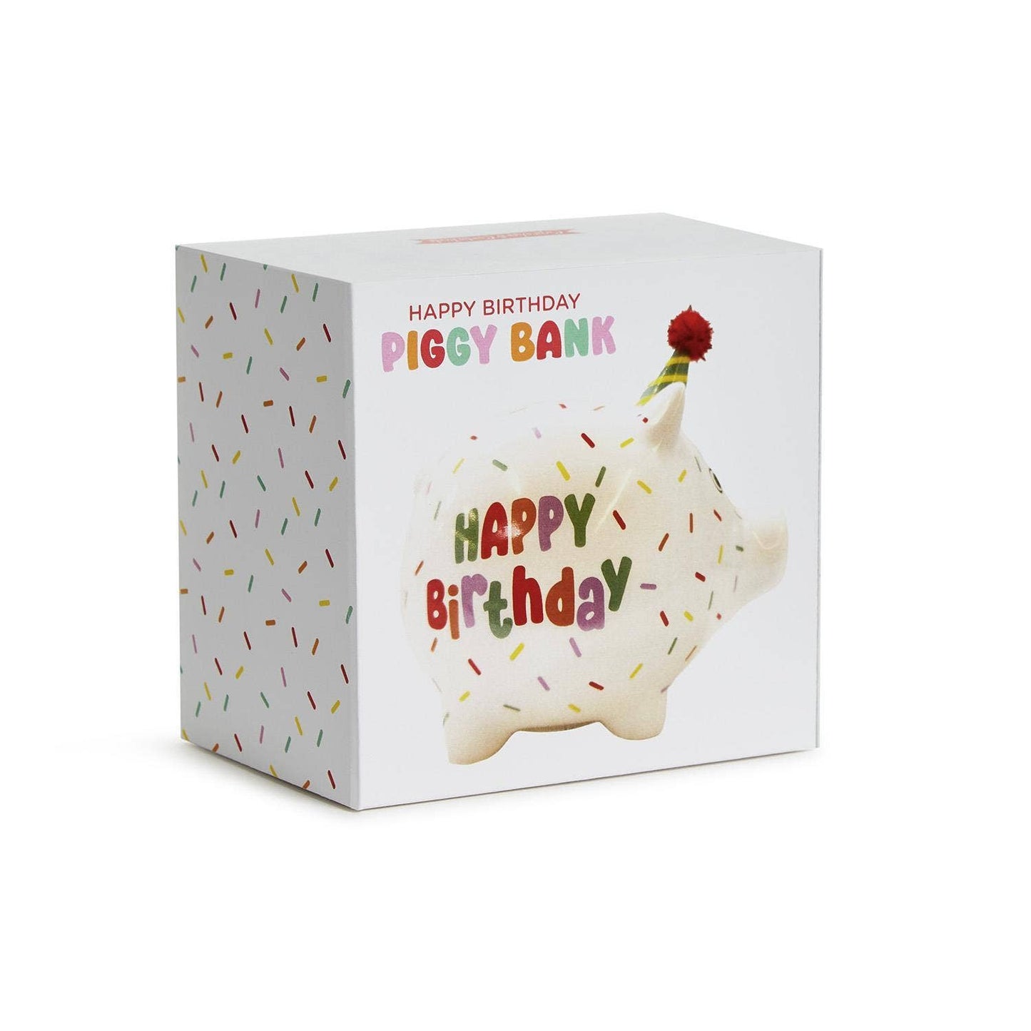 Two's Company Happy Birthday Confetti Piggy Bank with Pom Pom Hat