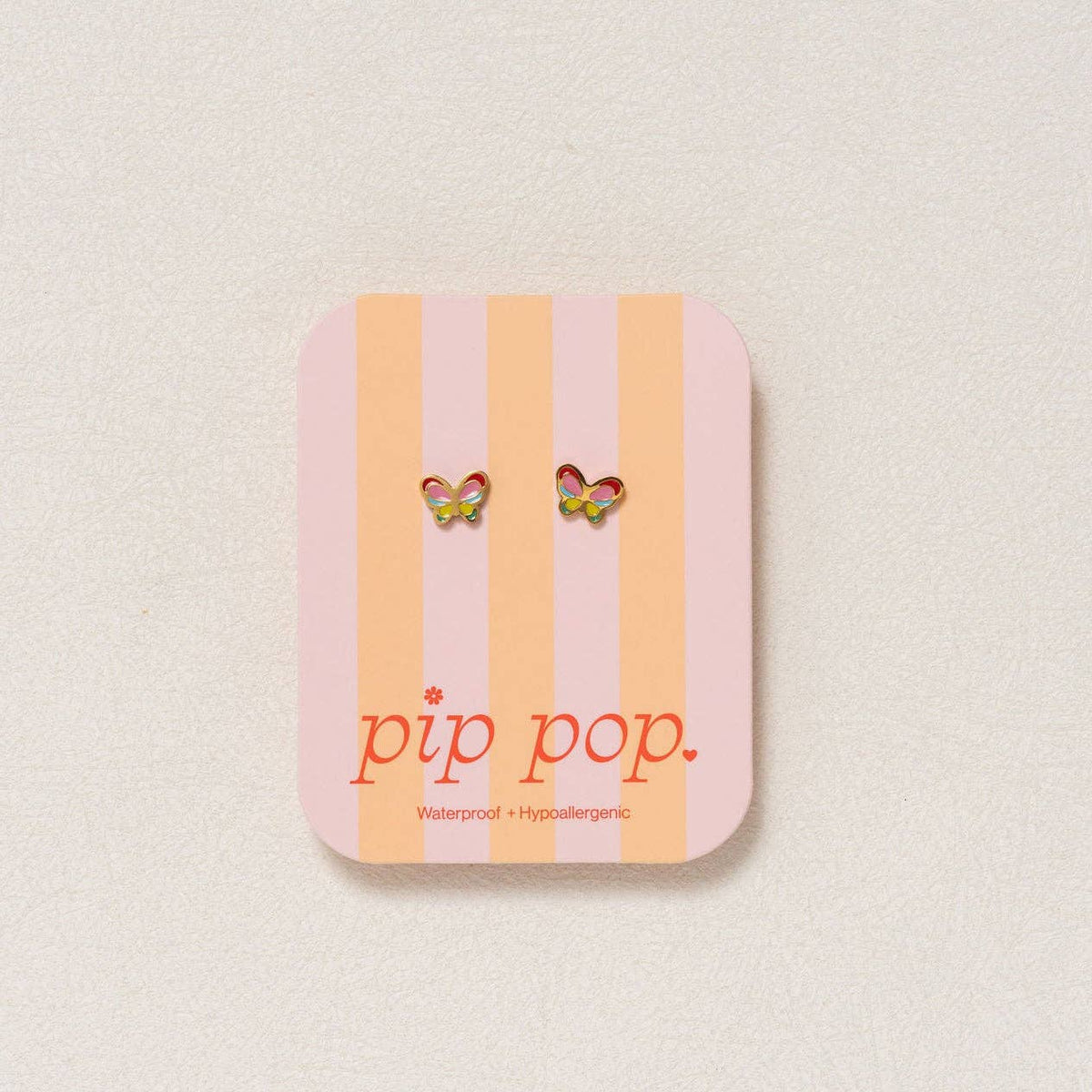 Pip Pop Post Colorful Butterfly Stud - Hypoallergenic, Flat Back, Girl