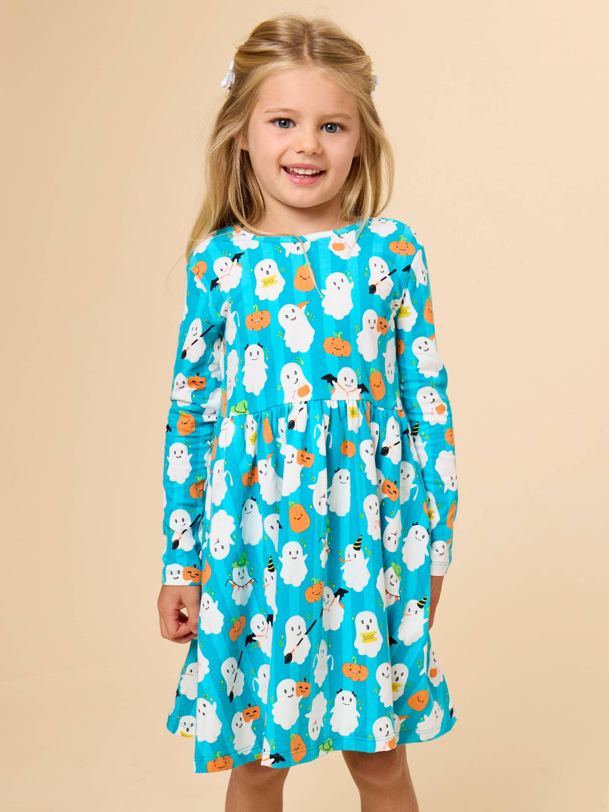 Rufflebutts Halloween Boo Bash Knit Long Sleeve Twirl Dress