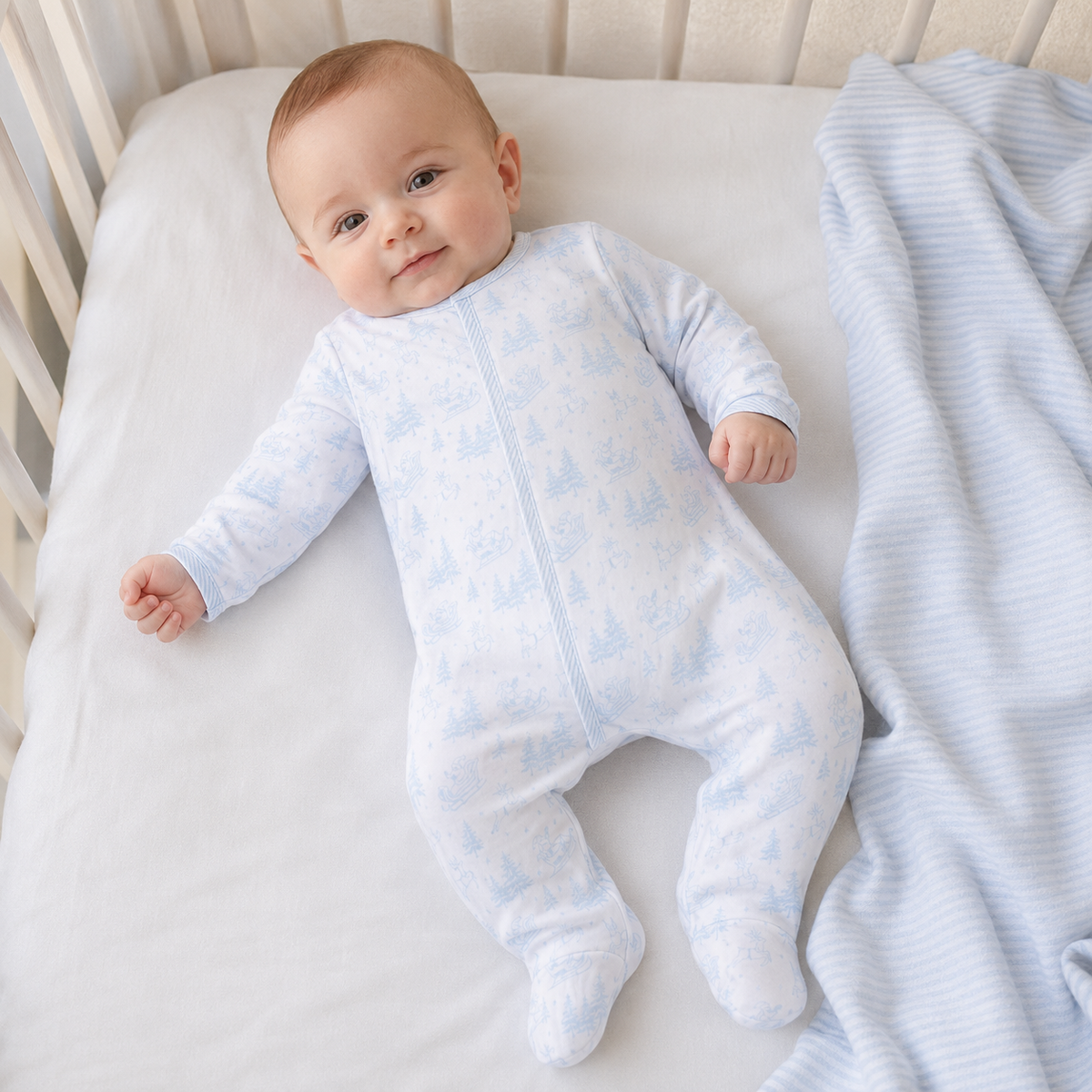 Magnolia Baby Holiday Toile Footie - Light Blue