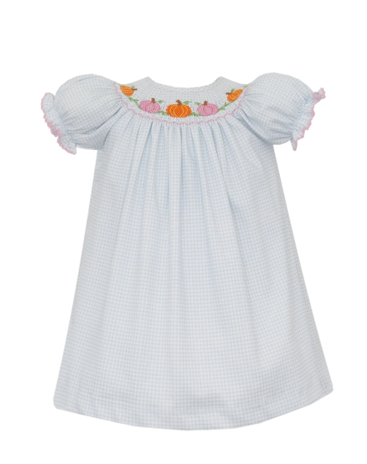 Petit Bebe Pumpkin Girls Blue Gingham Knit Bishop