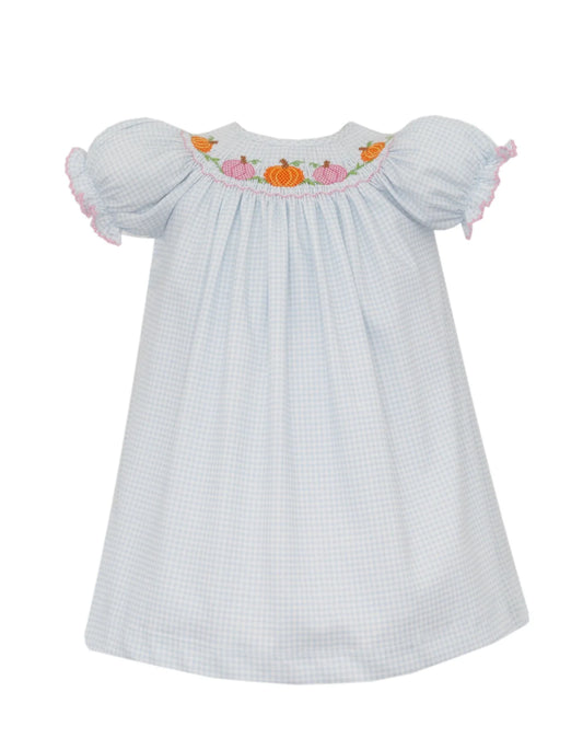 Petit Bebe Pumpkin Girls Blue Gingham Knit Bishop