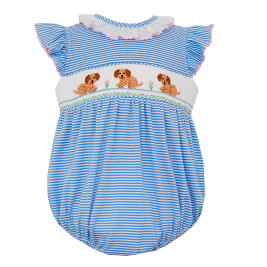 Petit Bebe Garden Puppies Girl's Peri Blue Knit Stripe Sleeveless Bubble
