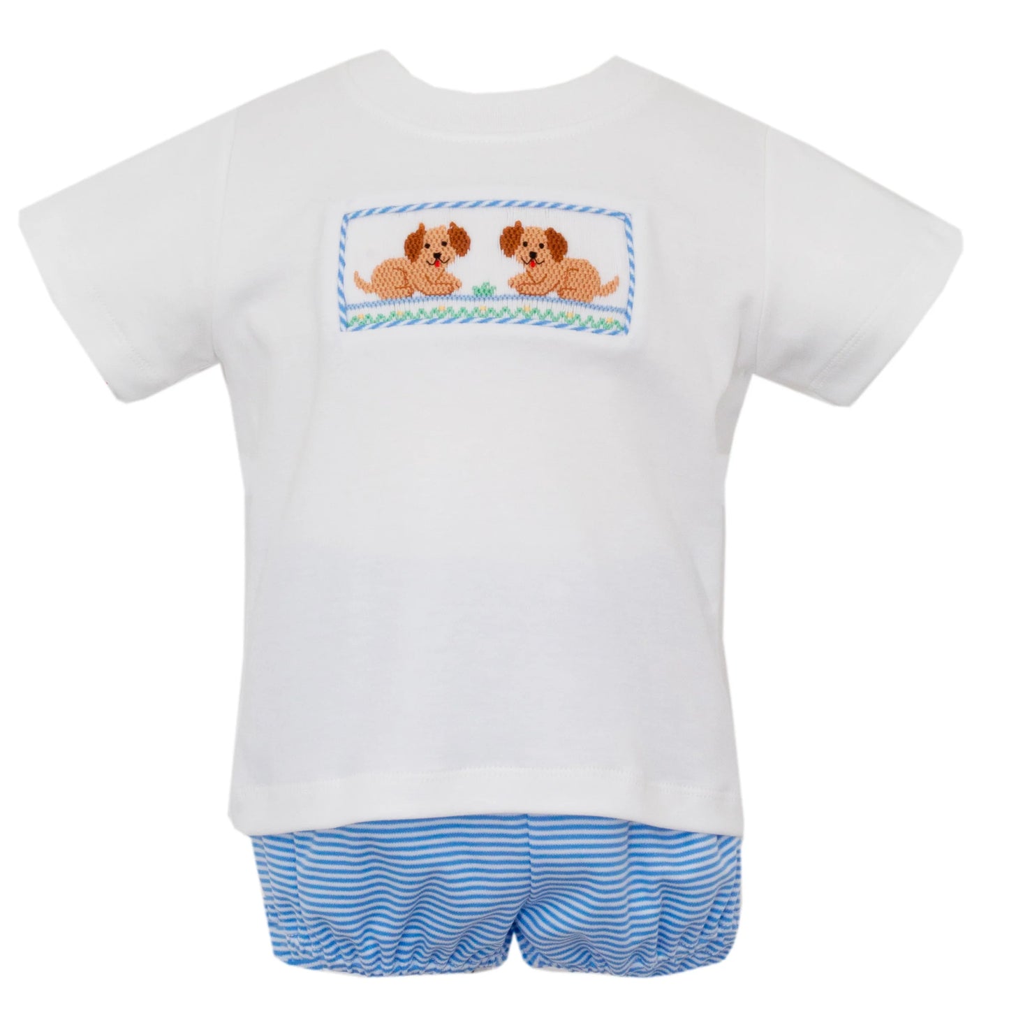 Petit Bebe Garden Puppies Peri Blue Knit Stripe Set