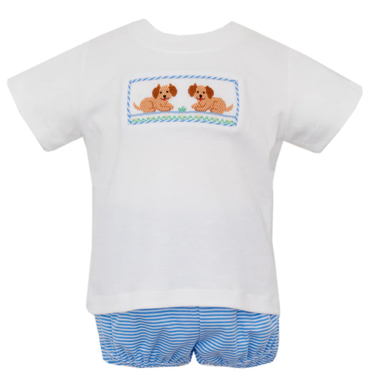 Petit Bebe Garden Puppies Peri Blue Knit Stripe Set