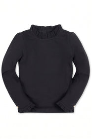 Hope and Henry Ruffle Trim Black Knit Top