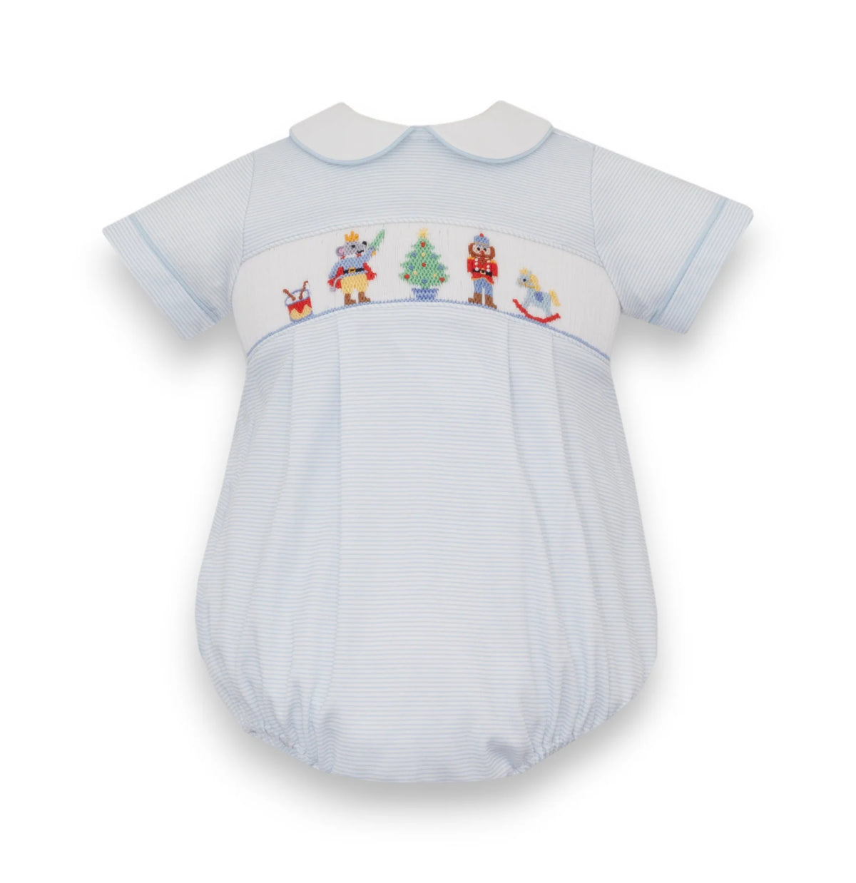 Petit Bebe Light Blue Stripe Smocked Nutcracker Boy's Short Bubble