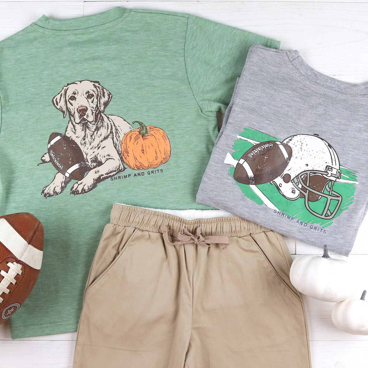 Shrimp and Grits Kids Fall Dog Graphic Tee