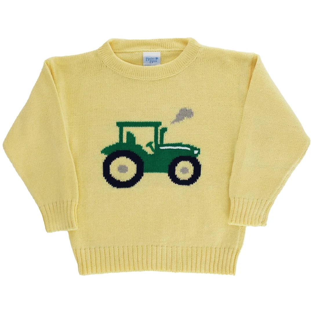 Bailey Boys Crew Neck Sweater Tractor on Yellow