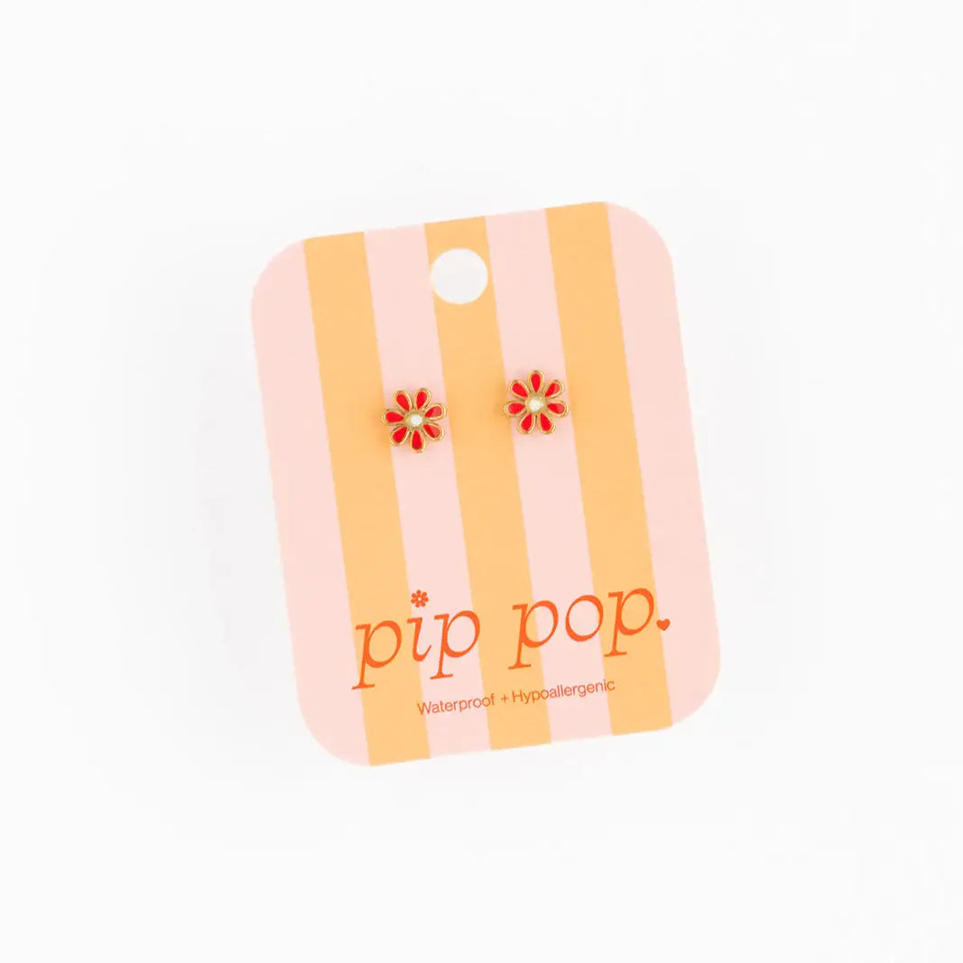 Pip Pop Post Daisy Stud Earrings - Hypoallergenic, Flat Back, Girl Gift