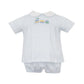 Petit Bebe Light Blue Gingham Knit Boy's Train Diaper Set