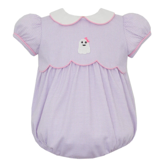 Petit Bebe Ghost Girl's Purple Knit Gingham Short Bubble
