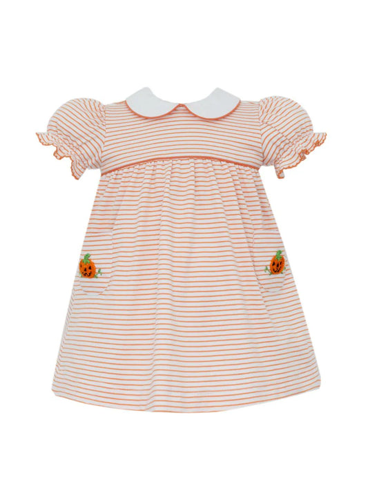 Petit Bebe Pumpkin Orange and White Stripe Knit Dress