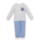 Petit Bebe Mallard Blue Knit Pant Set with White Shirt