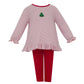 Petit Bebe Christmas Tree Red Striped Girl's  Tunic Set