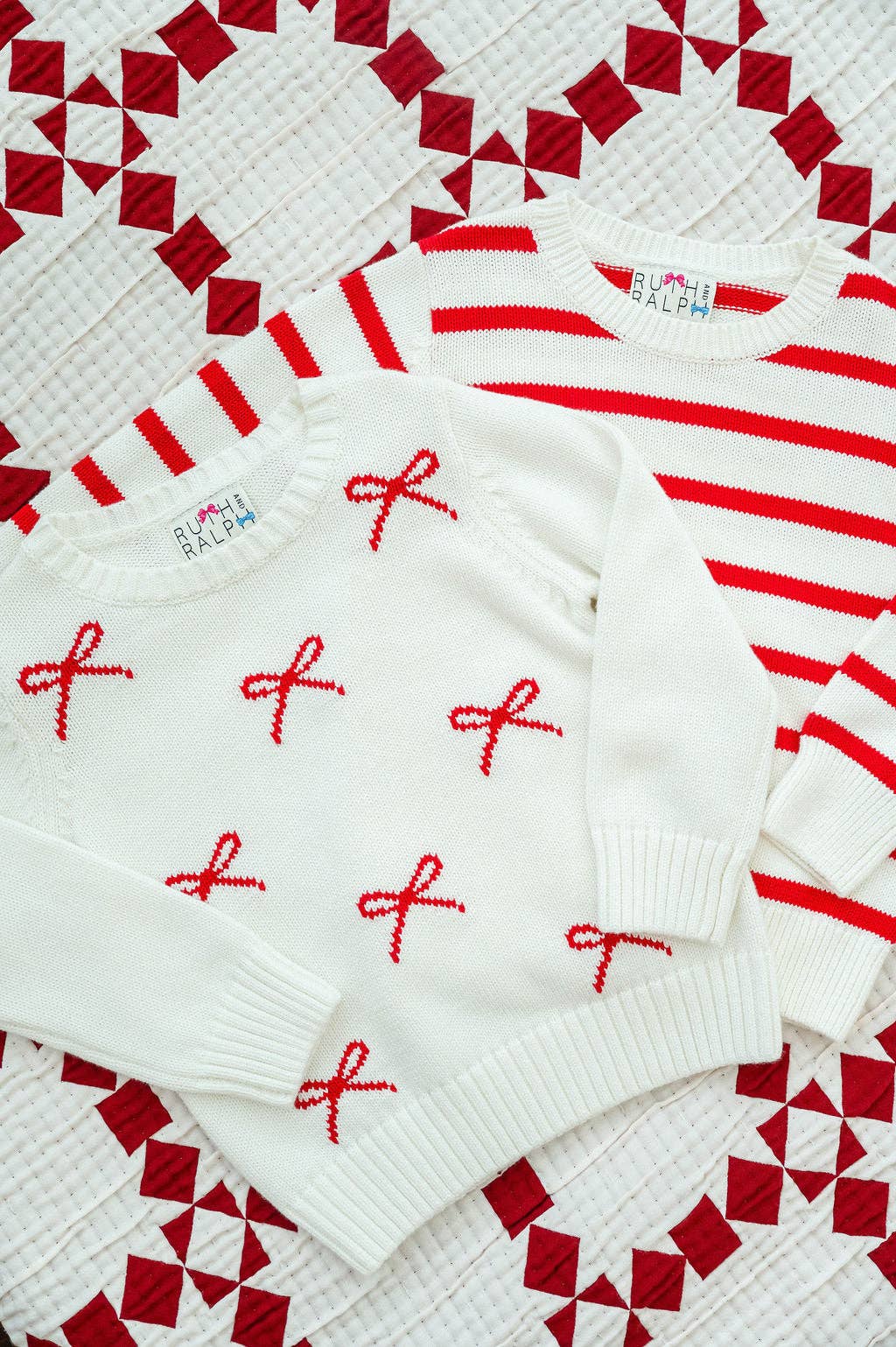Ruth and Ralph Red and White Bows Sarah Sweater