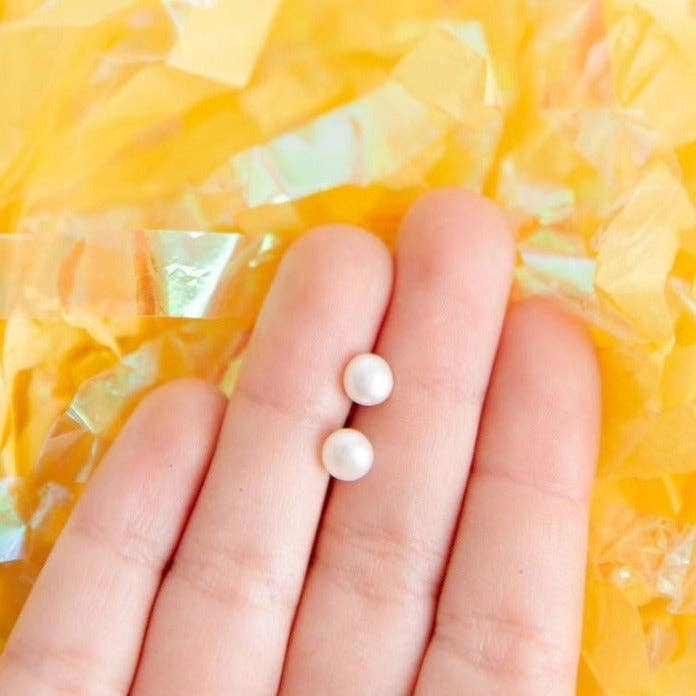 Pip Pop Post Pearl Stud Earrings - Hypoallergenic, Flat Back, Girl Gift