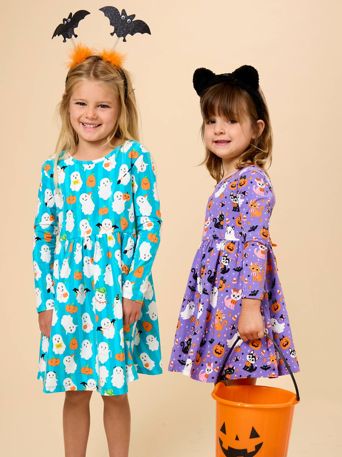 Rufflebutts Halloween Boo Bash Knit Long Sleeve Twirl Dress