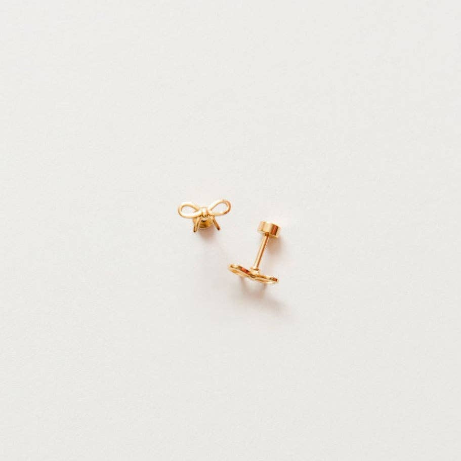 Pip Pop Post Bow Stud Earrings - Hypoallergenic, Flat Back, Girl Gift