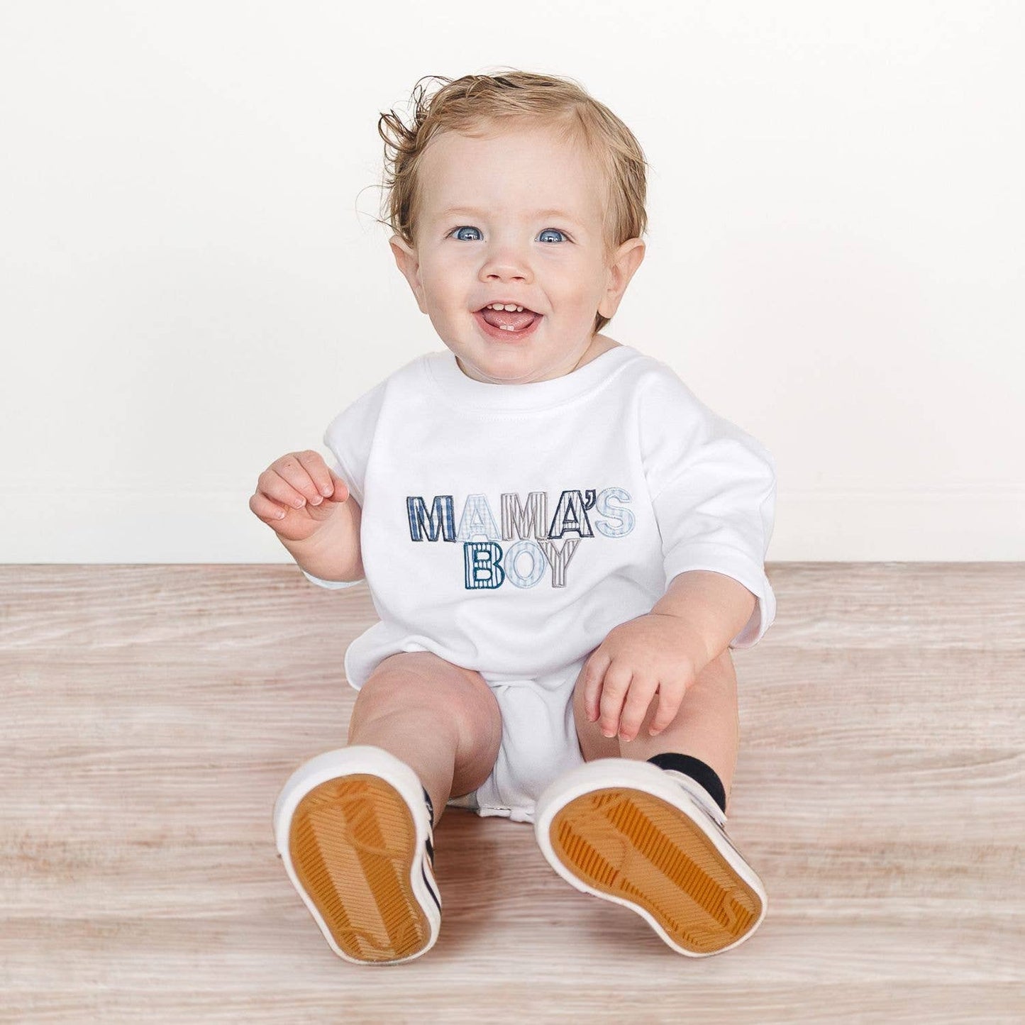 Sweet Wink Mama's Boy Patchwork Short Sleeve Romper - Mother's Day