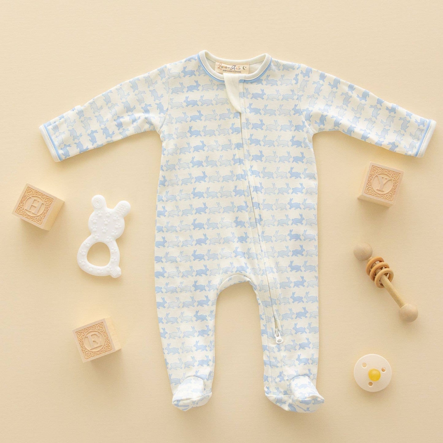 Magnolia Baby Bunny Hop Zip Footie - Sky