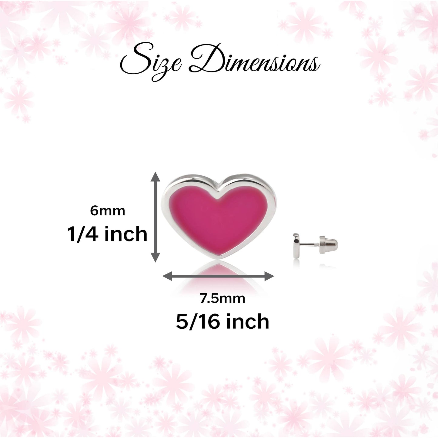 Girls Sterling Silver Fuchsia Heart Earrings, Screw Backs