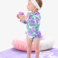 Rufflebutts Baby Girls Purple Hydrangea Garden Long Sleeve One Piece Rash Guard Swimsuit with Signature Rear Ruffles