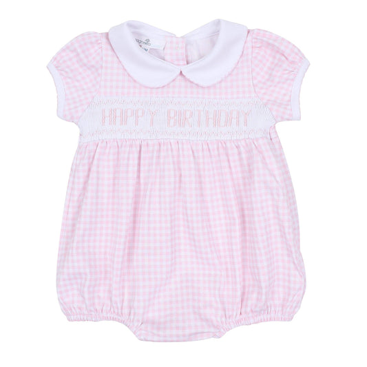 Magnolia Baby Birthday Classics Smocked Short Sleeve Bubble - Pink