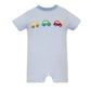 Claire and Charlie Cars Blue Knit Striped Boy's Romper