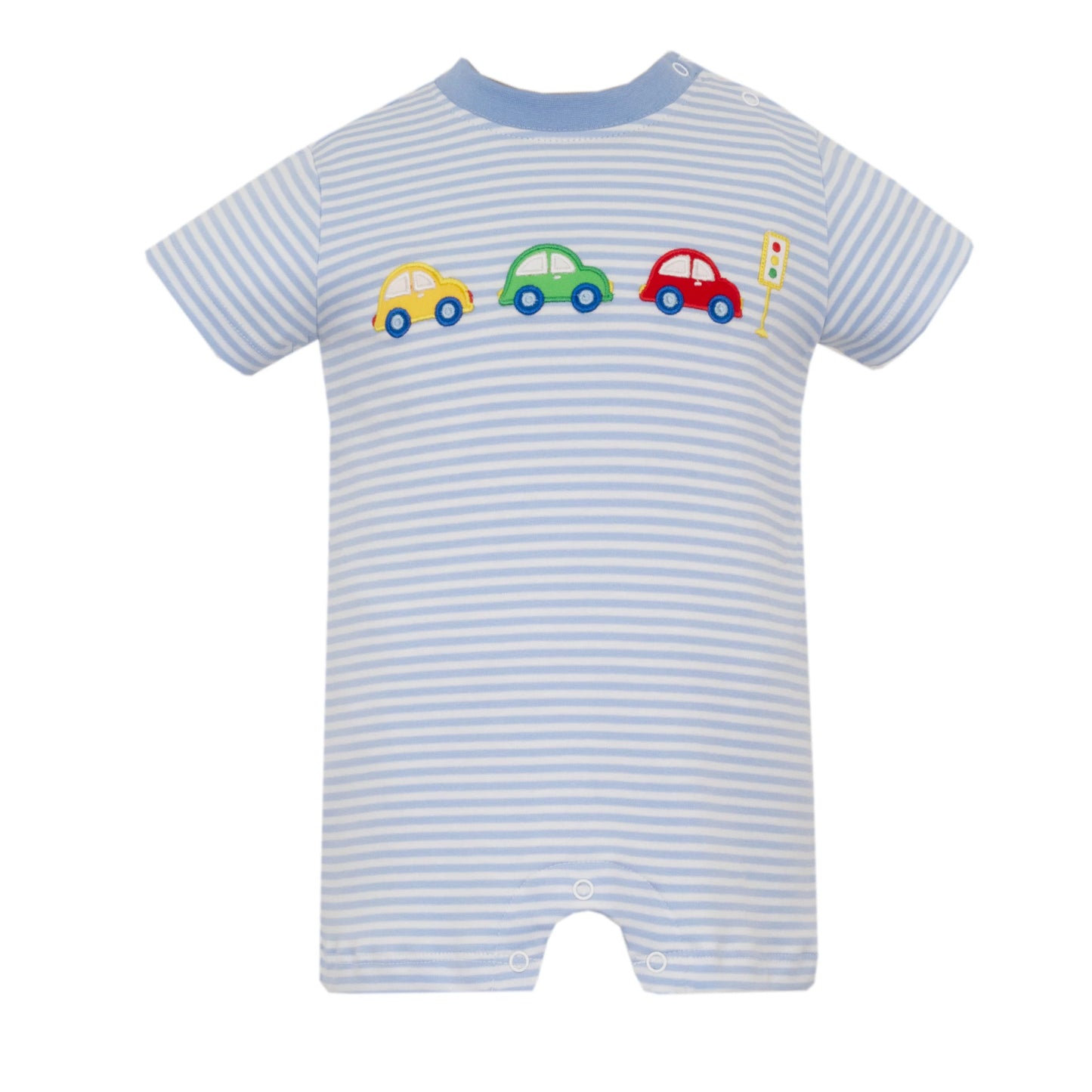 Claire and Charlie Cars Blue Knit Striped Boy's Romper
