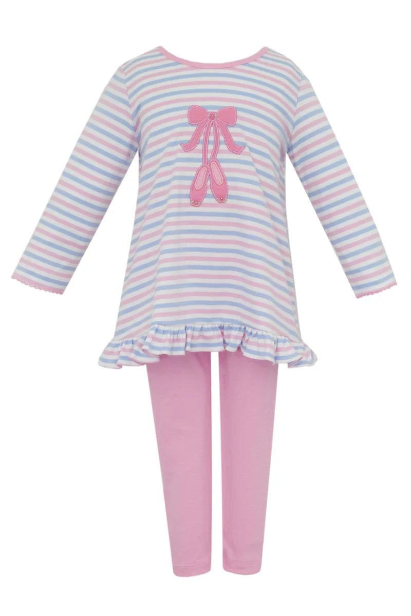 Claire and Charlie Ballet Pink/Blue Stripe Tunic Set