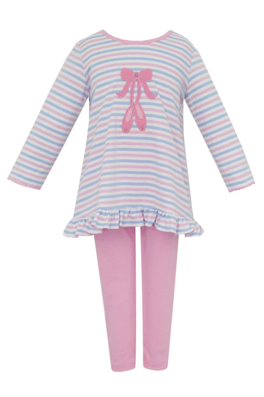 Claire and Charlie Ballet Pink/Blue Stripe Tunic Set
