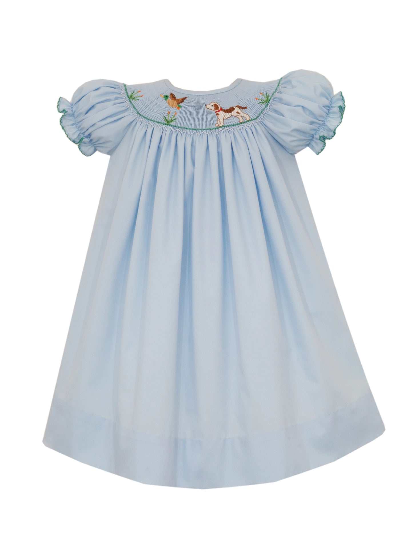 Anavini Hunting Dog Girl's Light Blue Twill Short Sleeve Bishop