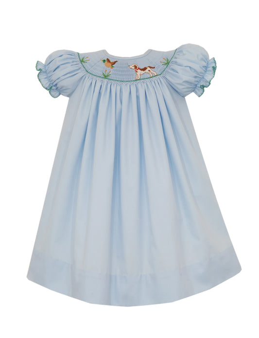 Anavini Hunting Dog Girl's Light Blue Twill Short Sleeve Bishop