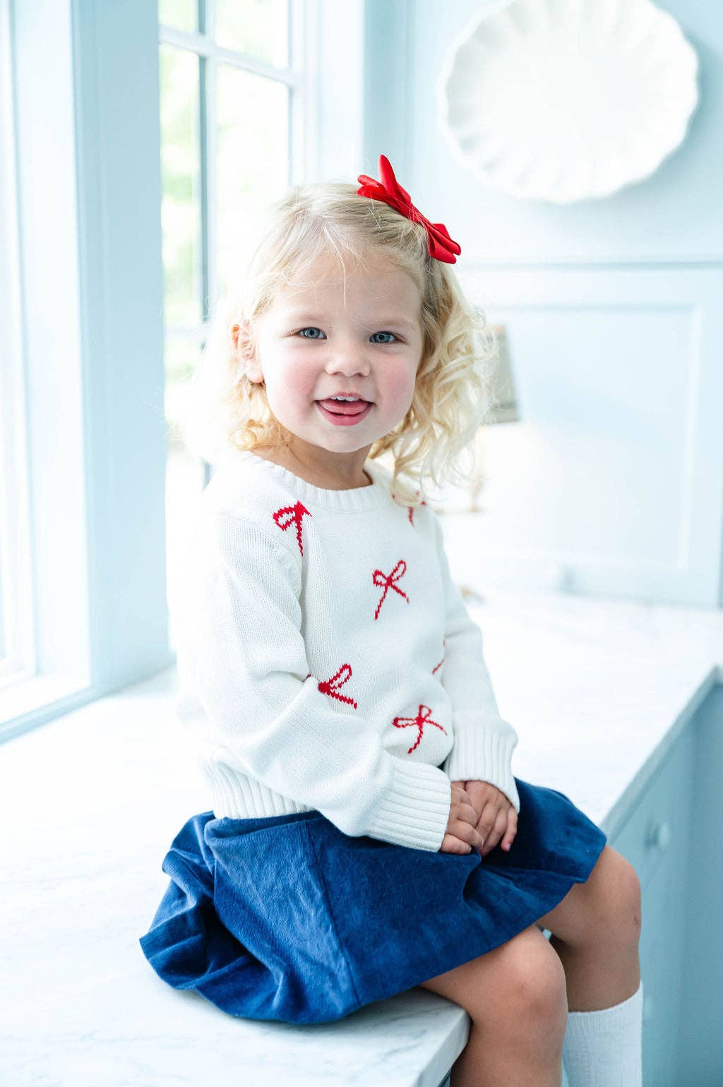 Ruth and Ralph Red and White Bows Sarah Sweater