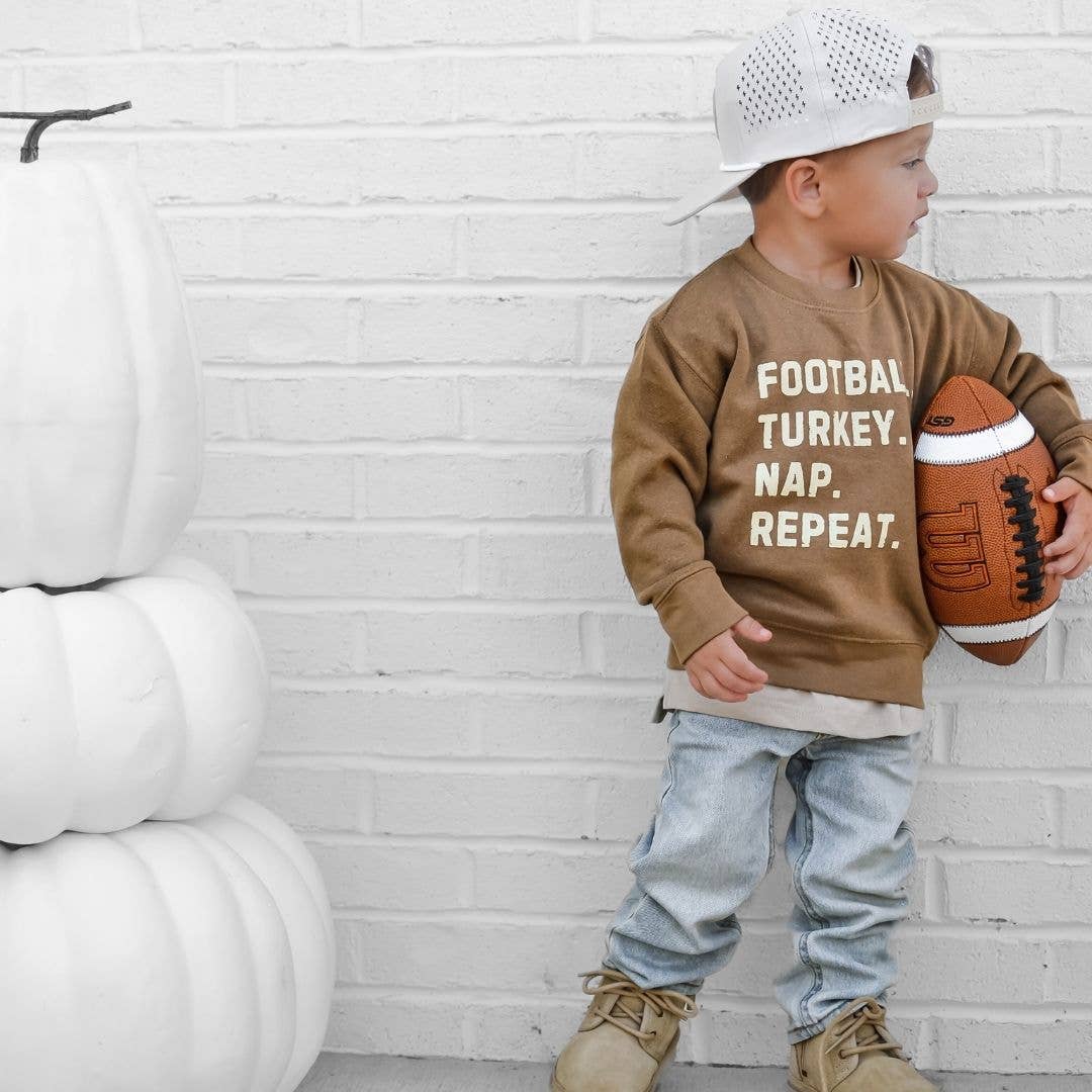 Sweet Wink Football Turkey Nap Repeat Thanksgiving Kids Sweatshirt Boys