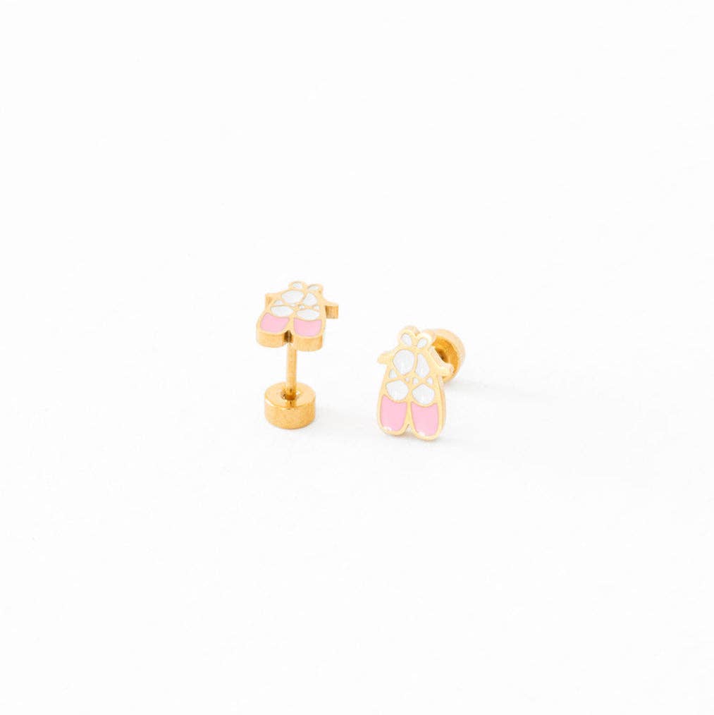 Pip Pop Post Ballet Slipper  Stud Earrings - Hypoallergenic, Flat Back