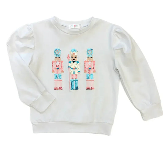 LuLu BeBe White Long Sleeve Sequin Nutcracker Top