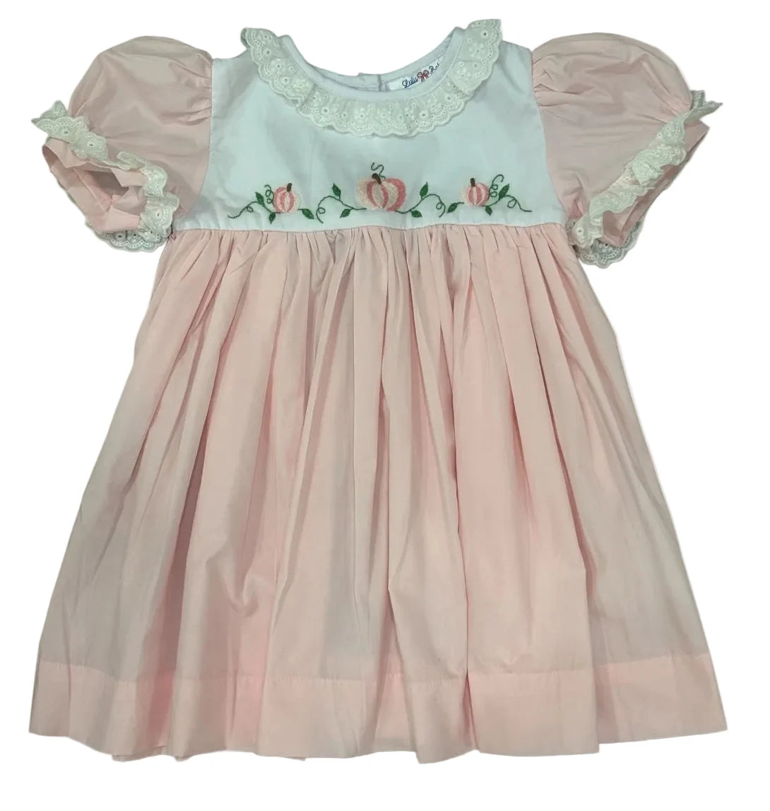 Lulu Bebe Pink Embroidered Pumpkin Dress Ruffle Collar