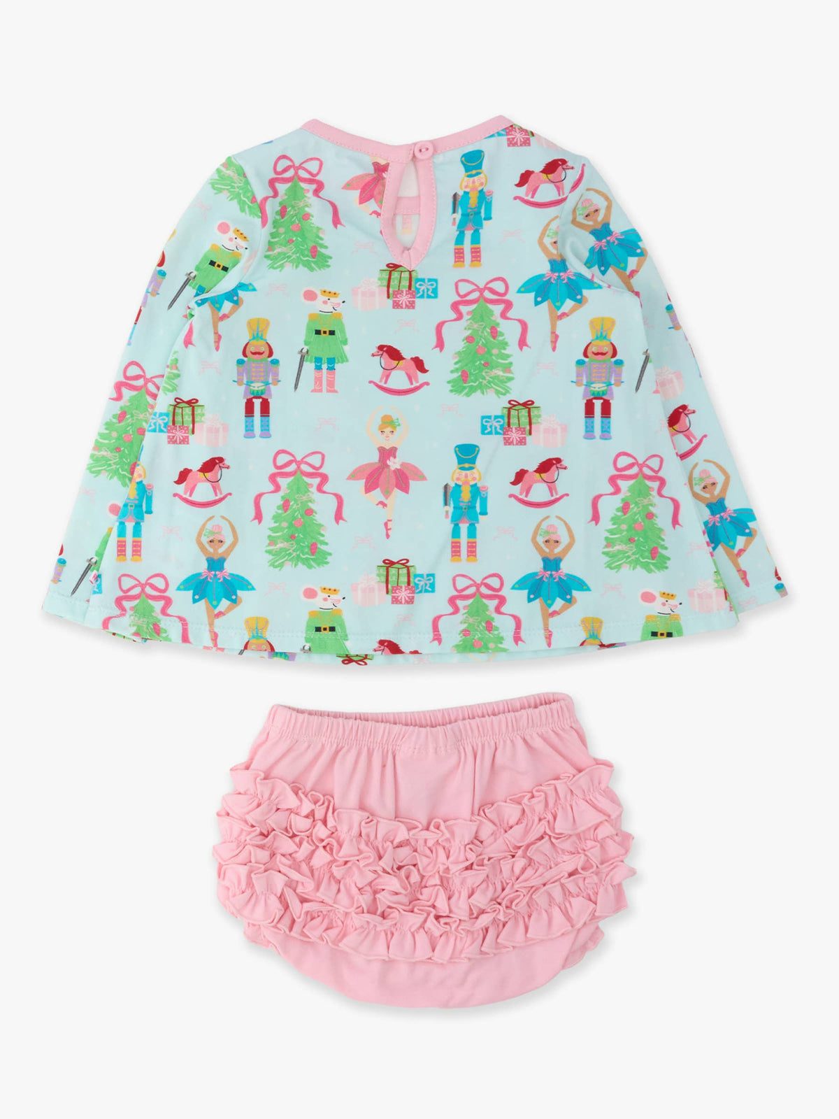 Rufflebutts Nutcracker Christmas Wishes Knit Long Sleeve Applique Pocket Swing Top & Ruffle Bloomer Set