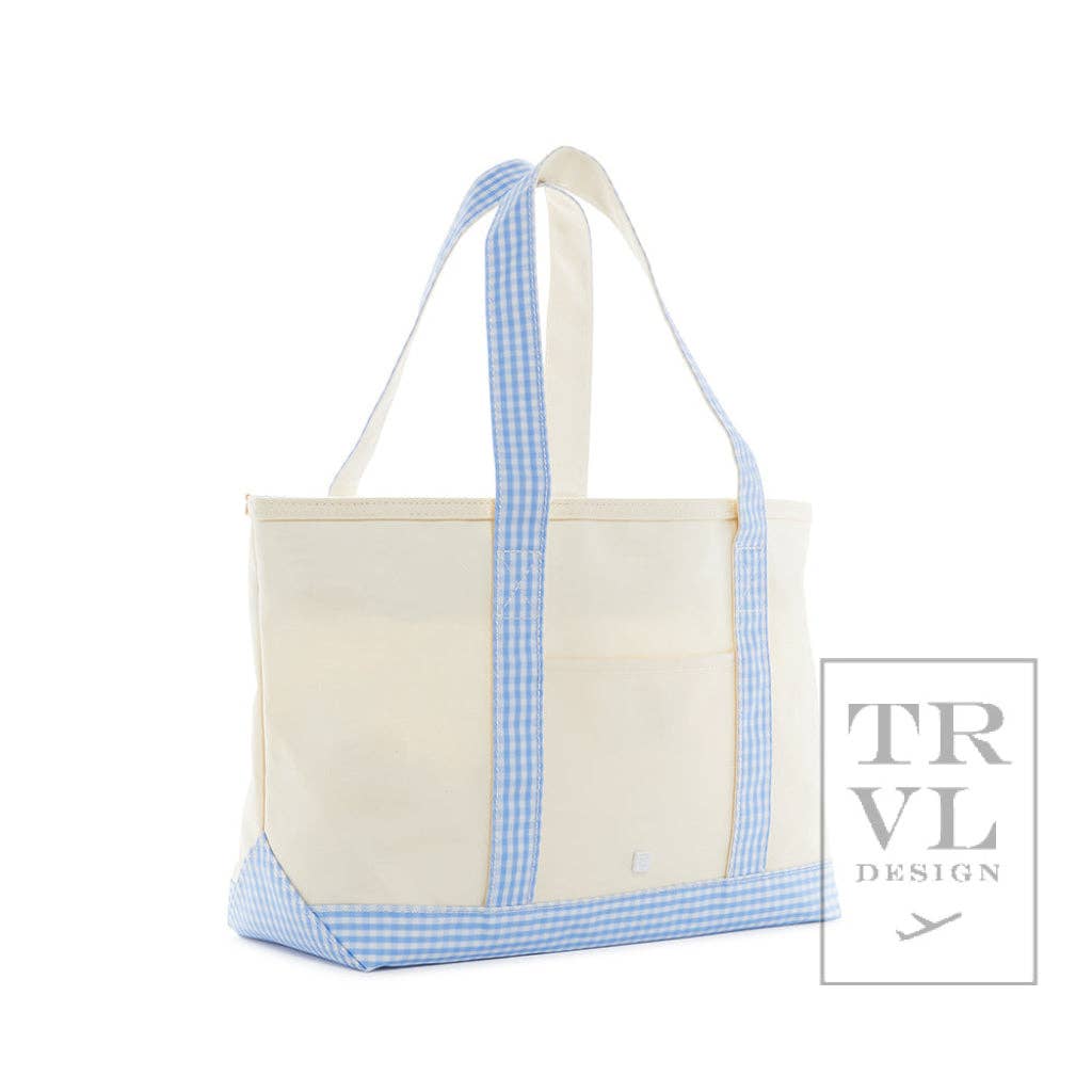 TRVL Design Medium Tote - Coated Canvas Gingham Sky Trim