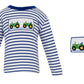 Anavini Royal Blue Stripe Knit Boys Long Sleeve T-Shirt with Smocked Tractor