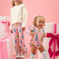 Rufflebutts Christmas Tree Hot Pink Bow Applique Flutter Sweatshirt/Flare Pant Set