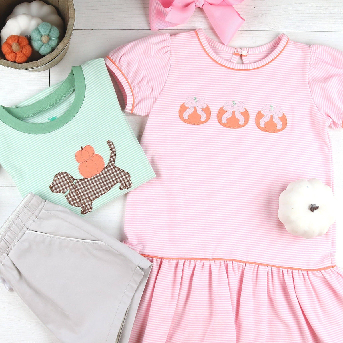 Shrimp and Grits Kids Pumpkin Bow Dress