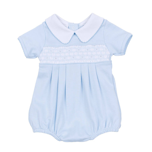 Magnolia Baby Walker's Classics Smocked Short Sleeve Bubble - Light Blue