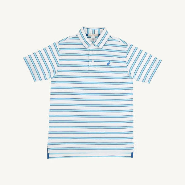 Beaufort Bonnet Prim and Proper Pima Onesie--Worth Ave White Belhaven Blue and Wood Boat Blue Stripe